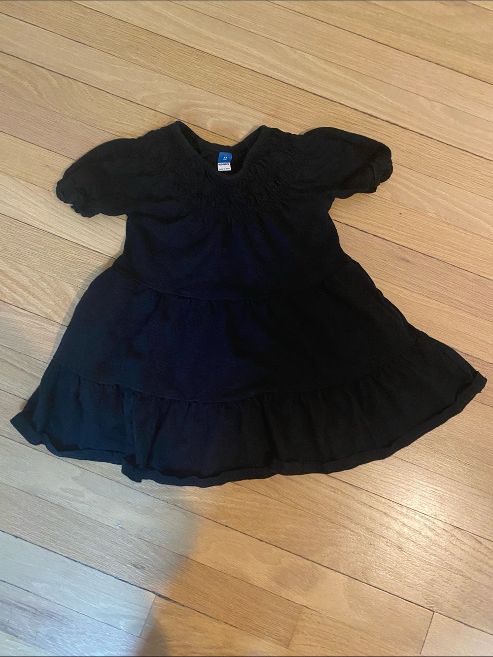 Girls Black Smocked Tiered Dress